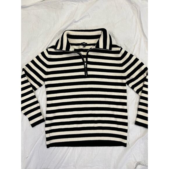 Express Women’s Quarter Zip, XS Black/White Striped Viscose Blend Cozy Soft‎ - Picture 10 of 11